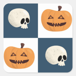 Pegatina Cuadrada Comprobaciones de calaveras y calabazas