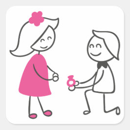 Pegatina Cuadrada Compromiso De Los Bodas Personalizados Bride Y Gro