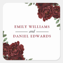 Pegatina Cuadrada Compromiso romántico de los Bodas de la Rosa Roja