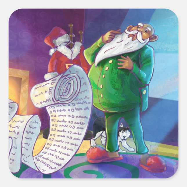 Pegatina Cuadrada Compruébelo dos veces Santa (Anverso)