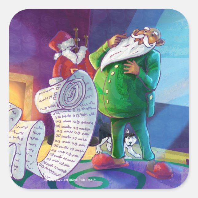 Pegatina Cuadrada Compruébelo dos veces Santa (Anverso)