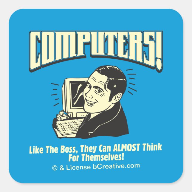 Pegatina Cuadrada Computadoras: como el jefe (Anverso)