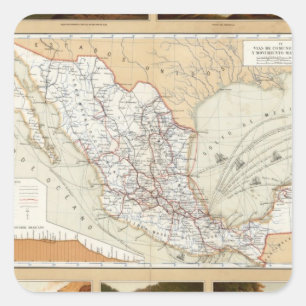 Pegatina Cuadrada Comunicación y transporte de México