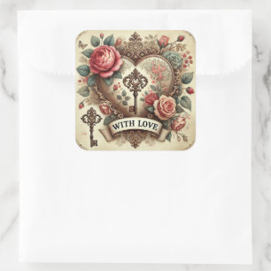 Pegatina Cuadrada “Con Amor” Stickers Vintage Románticos