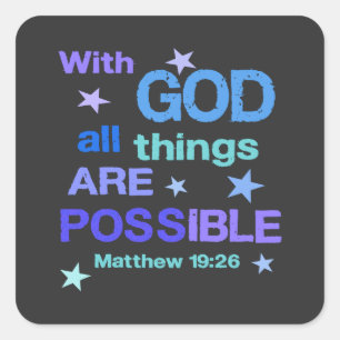 Pegatina Cuadrada Con Dios todas las cosas son Posibles Versos de la