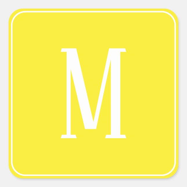 Pegatina cuadrada con monograma blanco sobre amari (Anverso)