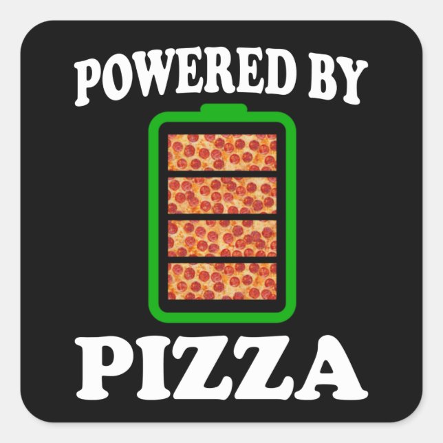 Pegatina Cuadrada Con Poder de Pizza - Divertida Pizza (Anverso)
