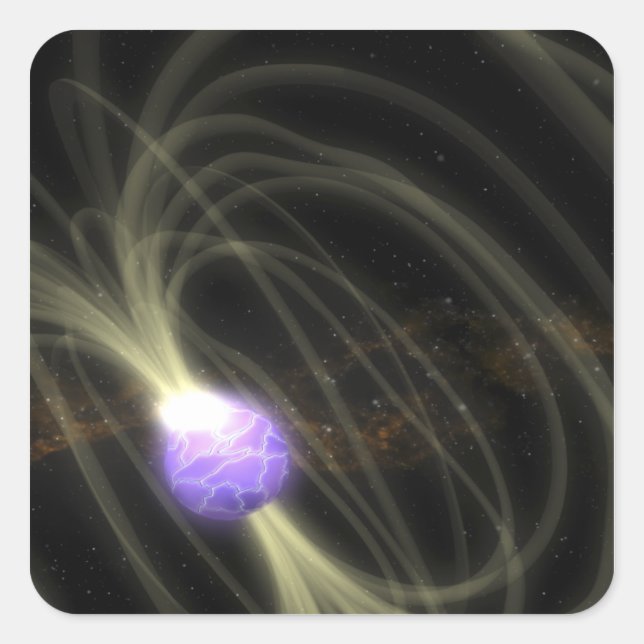 Pegatina Cuadrada Concepción artística de la magneta SGR 1806-20 (Anverso)