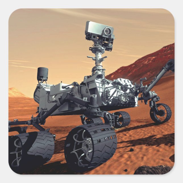 Pegatina Cuadrada Concepto artístico del rover Curiosity de Marte de (Anverso)