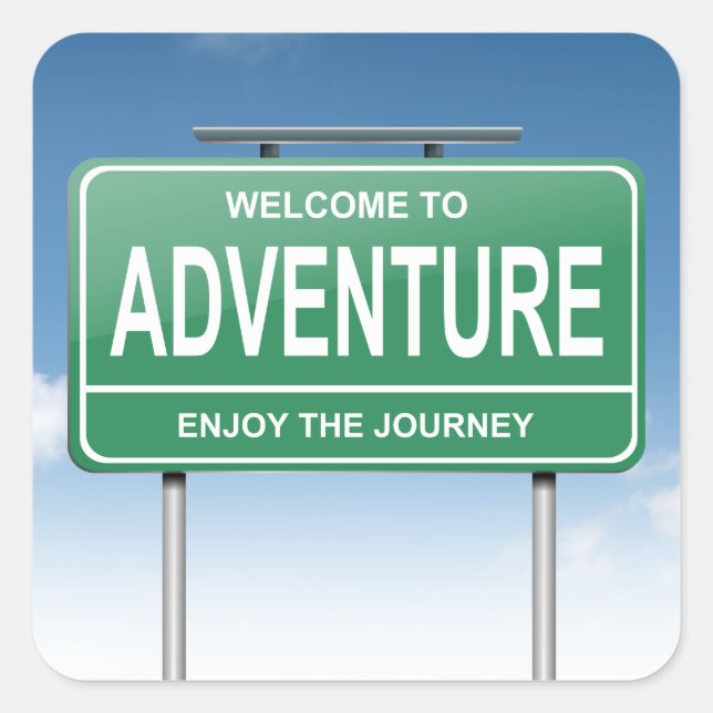 Pegatina Cuadrada Concepto de aventura. (Anverso)