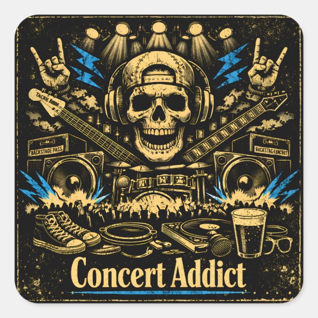 Pegatina Cuadrada Concert Addict – Live Music Fan Culture (Anverso)