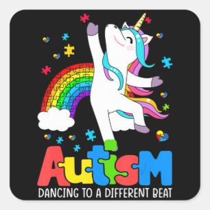 Pegatina Cuadrada Conciencia del autismo Tee Dabbing Unicorn Rompeca