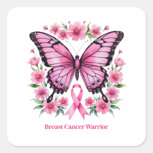 Pegatina Cuadrada Conciencia del cáncer de mama rosa personalizada