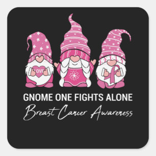 Pegatina Cuadrada Conciencia del Cáncer de Seno Gnome Uno Lucha Solo