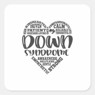 Pegatina Cuadrada Conciencia del síndrome de Down, síndrome de Dow