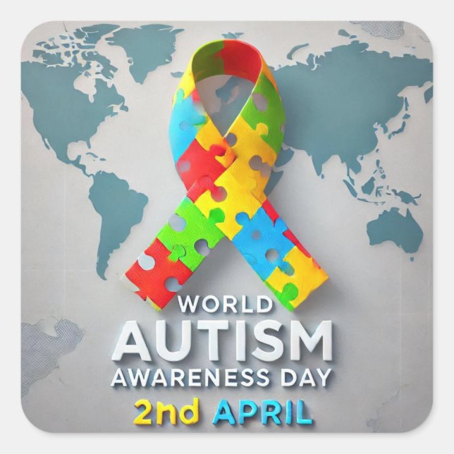 Pegatina Cuadrada Conciencia sobre el autismo (Anverso)
