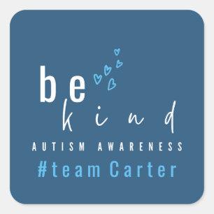 Pegatina Cuadrada conciencia sobre el autismo sé amable azul #nombre