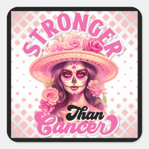 Pegatina Cuadrada Conciencia sobre el cáncer de mama con cráneo de a