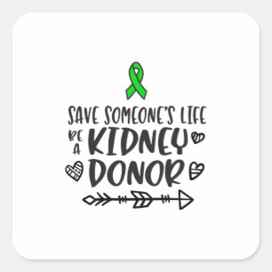 Pegatina Cuadrada Conciencia sobre la donación de riñones, donante d