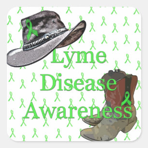 Pegatina Cuadrada Conciencia sobre la Enfermedad de Lyme Vaquero Cou