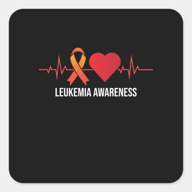 Pegatina Cuadrada Conciencia sobre la leucemia Naranja del latido So (Anverso)