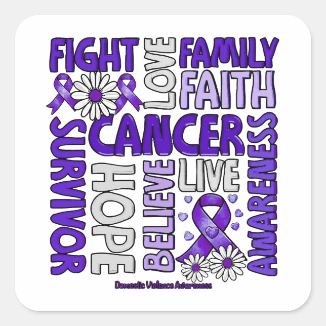 Pegatina Cuadrada Conciencia sobre la violencia doméstica - Luchar c (Anverso)