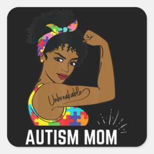 Pegatina Cuadrada Concienciación sobre autismo madre fuerte madre af