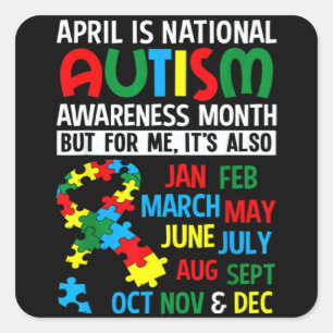Pegatina Cuadrada Concienciación sobre el autismo Abril es el Mes N