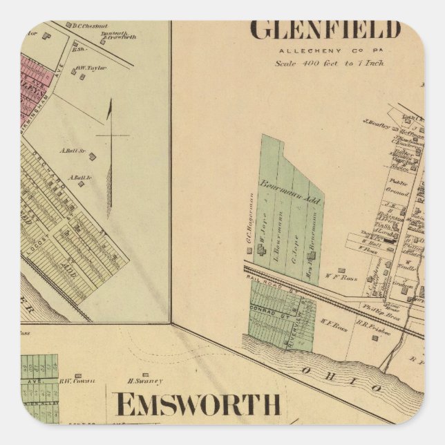 Pegatina Cuadrada Condado de Allegheny, Pennsylvania (Anverso)