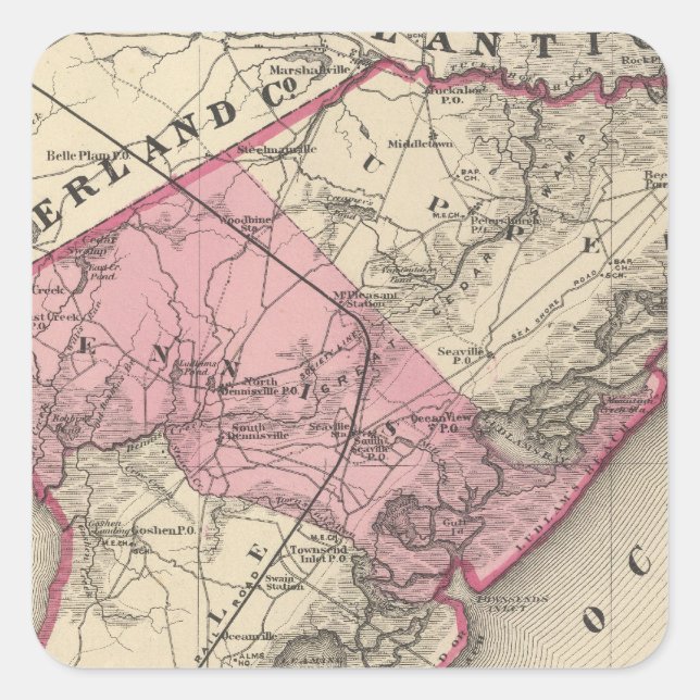 Pegatina Cuadrada Condado de Cape May, NJ (Anverso)