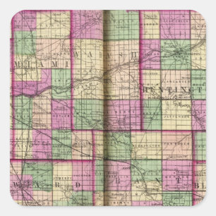 Pegatina Cuadrada Condado de Cass y Condado de Miami