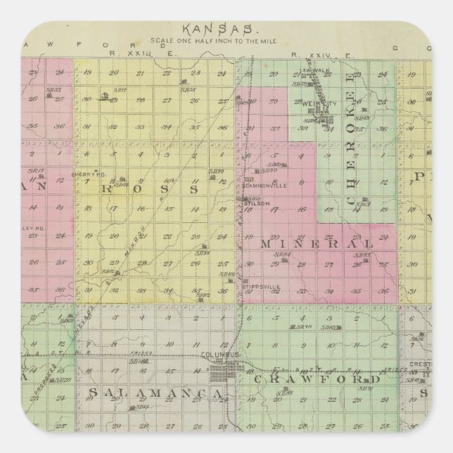 Pegatina Cuadrada Condado de Cherokee, Kansas (Anverso)