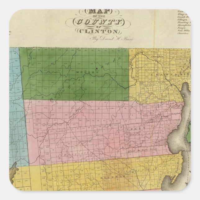 Pegatina Cuadrada Condado de Clinton (Anverso)