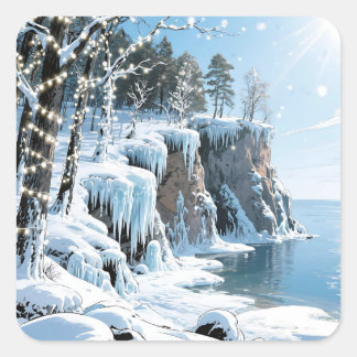 Pegatina Cuadrada Condado de Door Wisconsin Invierno Navidad