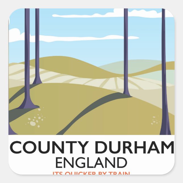 Pegatina Cuadrada Condado de Durham, poster de trenes de Inglaterra (Anverso)