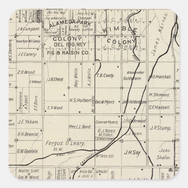 Pegatina Cuadrada Condado de Fresno, California 2 (Anverso)