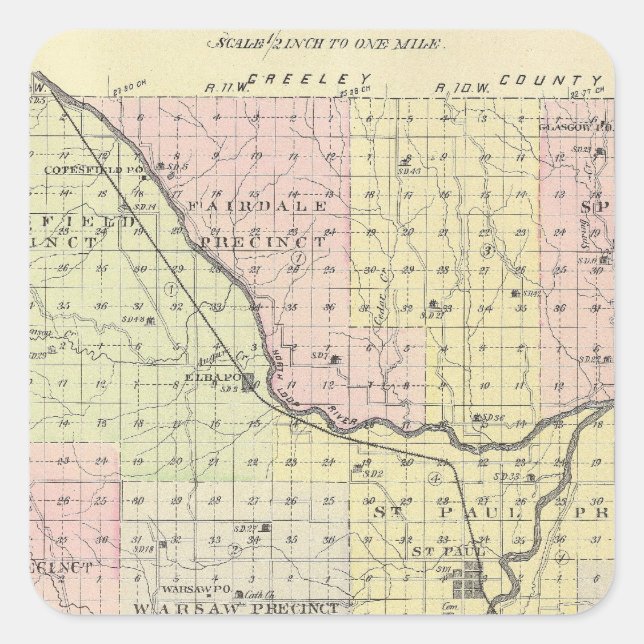 Pegatina Cuadrada Condado de Howard, Nebraska (Anverso)