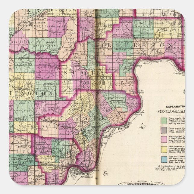 Pegatina Cuadrada Condado de Lawrence y Condado de Jackson (Anverso)