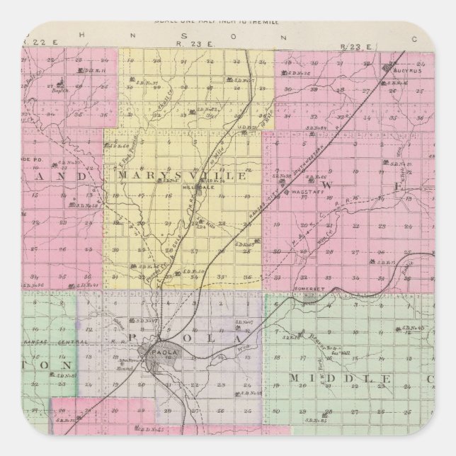 Pegatina Cuadrada Condado de Miami, Kansas (Anverso)