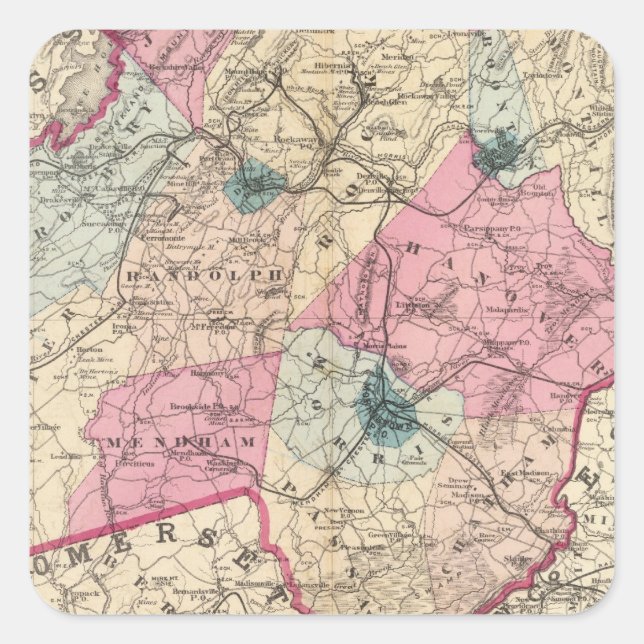 Pegatina Cuadrada Condado de Morris, NJ (Anverso)