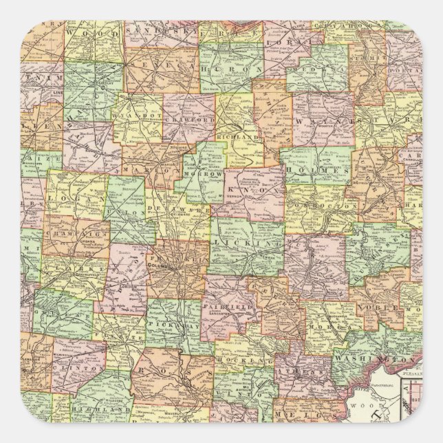 Pegatina Cuadrada Condado de Ohio y Hamilton (Anverso)