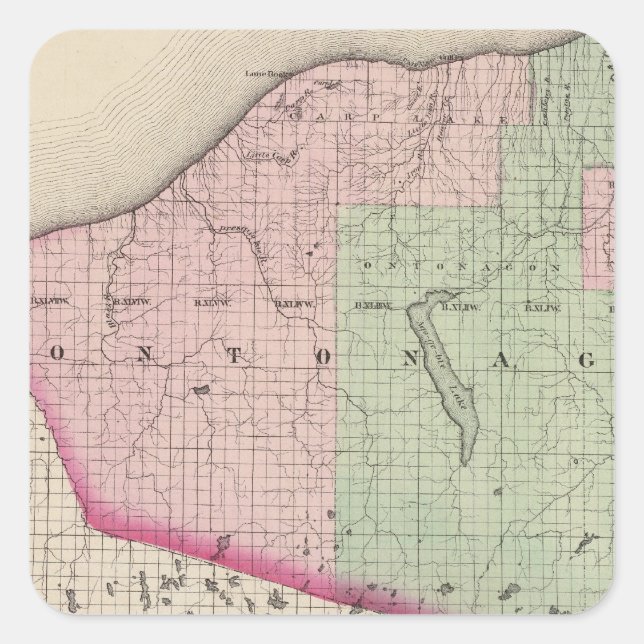 Pegatina Cuadrada Condado de Ontonagon Michigan (Anverso)