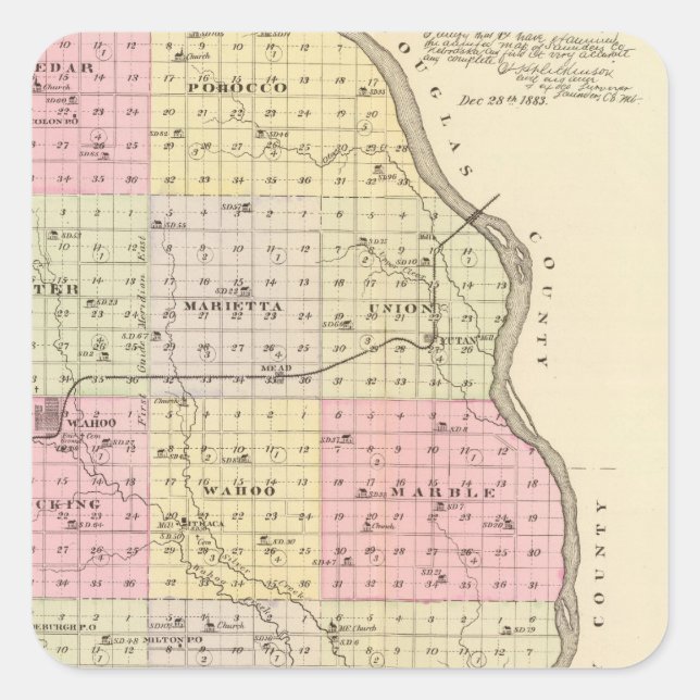 Pegatina Cuadrada Condado de Saunders, Nebraska (Anverso)