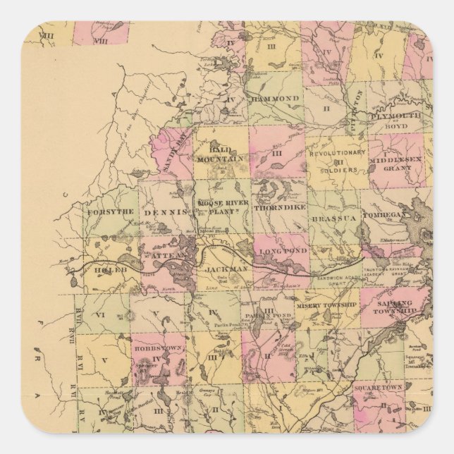 Pegatina Cuadrada Condado de Somerset, Maine (Anverso)