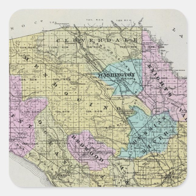 Pegatina Cuadrada Condado de Sonoma, California 18 (Anverso)