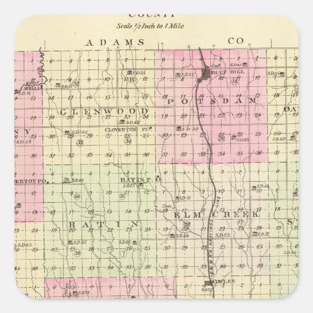 Pegatina Cuadrada Condado de Webster, Nebraska (Anverso)