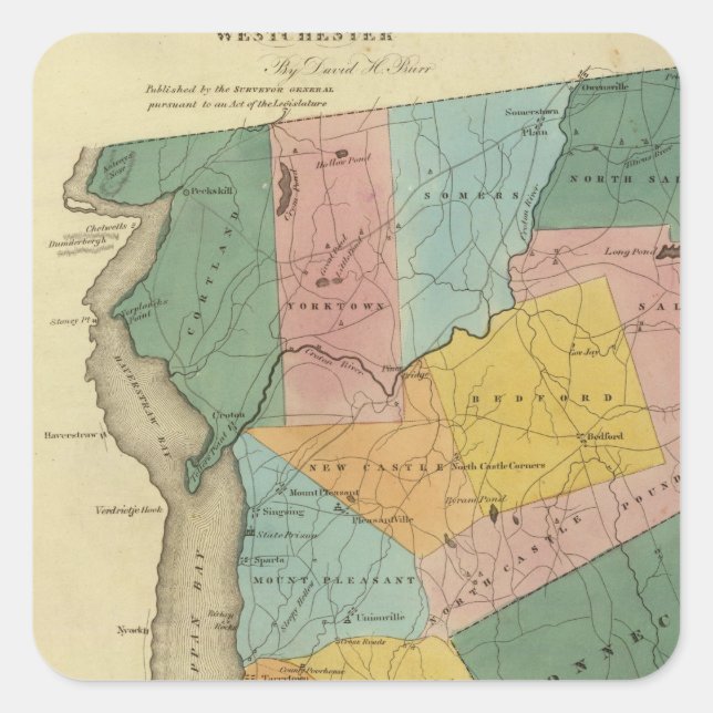 Pegatina Cuadrada Condado de Westchester (Anverso)