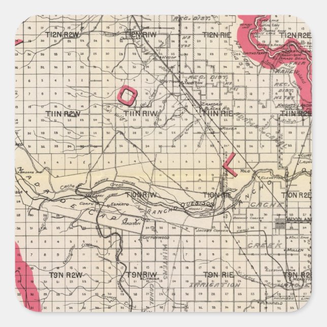 Pegatina Cuadrada Condado de Yolo, California (Anverso)