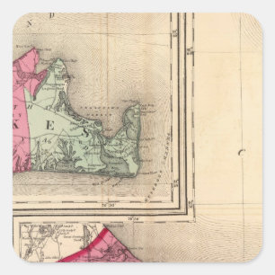 Pegatina Cuadrada Condados de Barnstable, Dukes y Nantucket