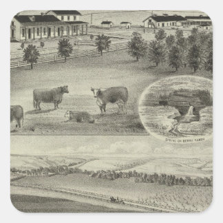 Pegatina Cuadrada Condados de Berry Ranch, Chase y Morris, Kansas